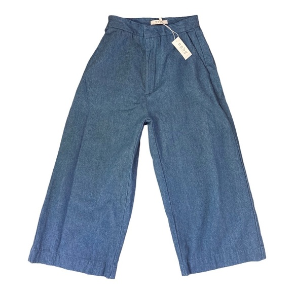 ESBY High Rise Wide leg Crop Denim Trouser Pants NWT - Picture 2 of 9